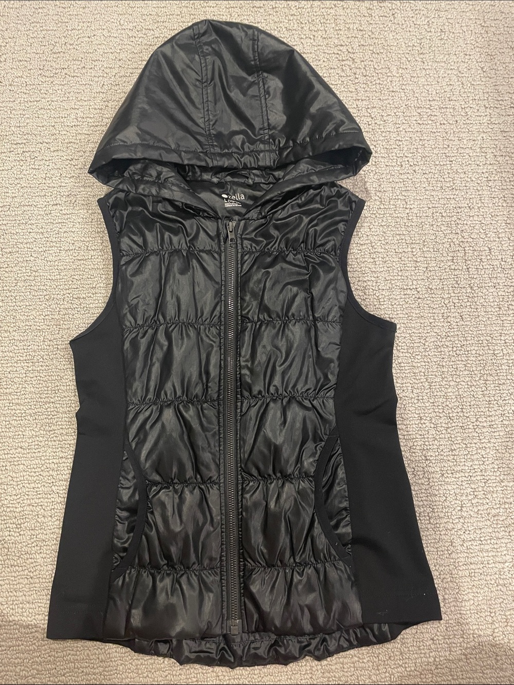 Zella Girls Black Hooded Padded Vest w/ Pockets